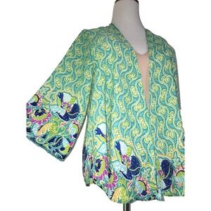 Kimono Cardigan Top Womens S M Floral Boho Lagenlook Asian Art to Wear Coverup